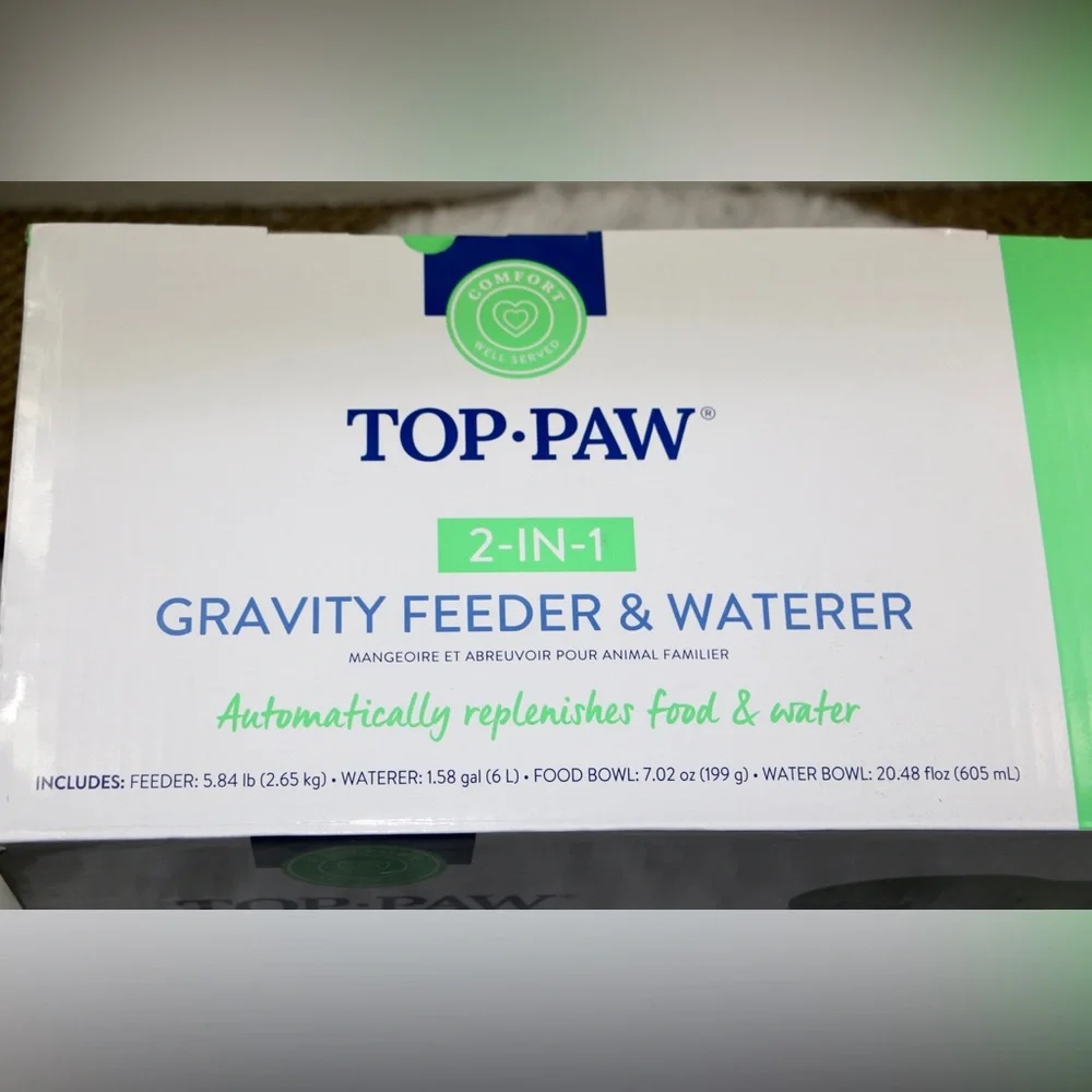 Top Paw 2-in-1 Gravity Pet Feeder & Waterer Dog Cat Automatic Food Dispenser